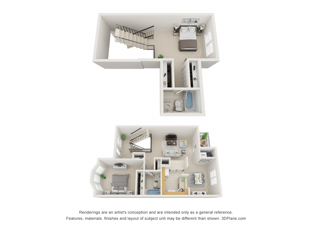 Floor plan for 1 bed, 1 bath, 1074 sqft